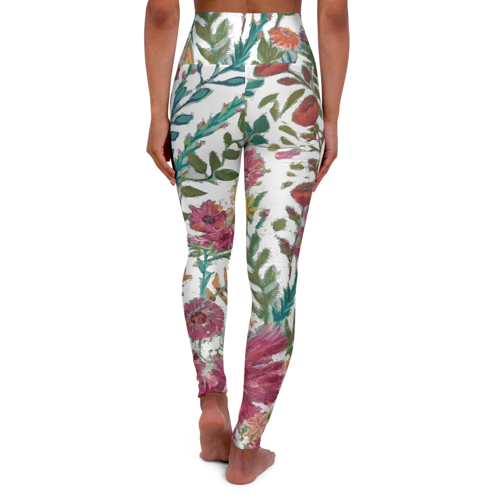 Flower Garden on White High-Waist  Leggings