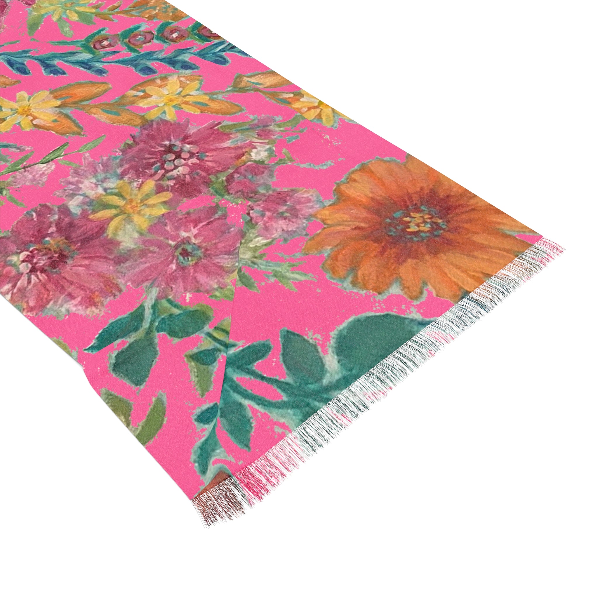 Pink Floral Watercolor Scarf | Bright Botanical Flower Pattern