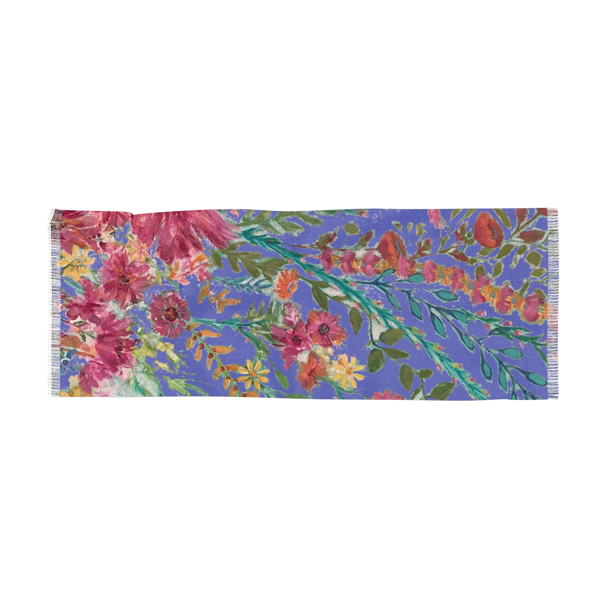 Flower Garden on Purple Bouquet Light Scarf | Spring Floral Fringe Wrap