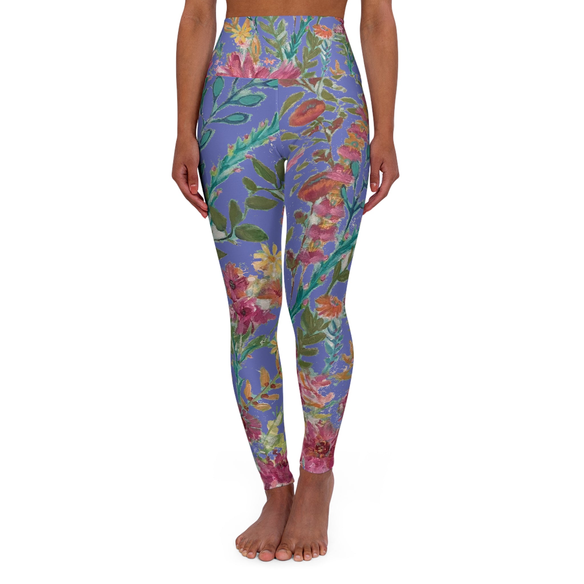 Flower Garden Slate Blue High Waisted Leggings