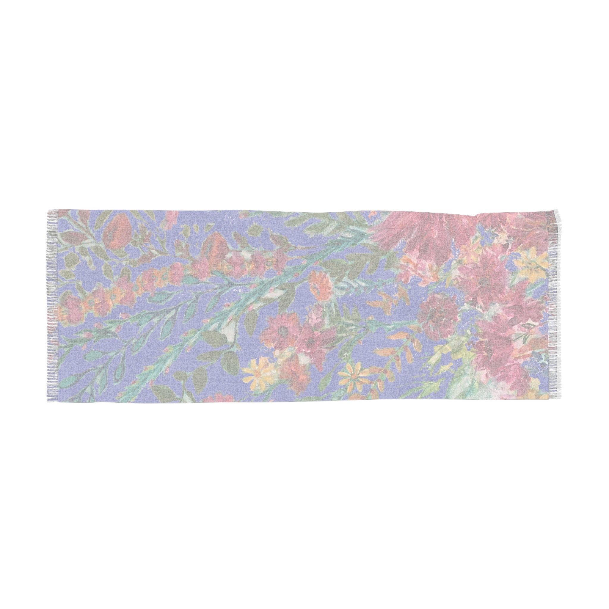 Flower Garden on Purple Bouquet Light Scarf | Spring Floral Fringe Wrap