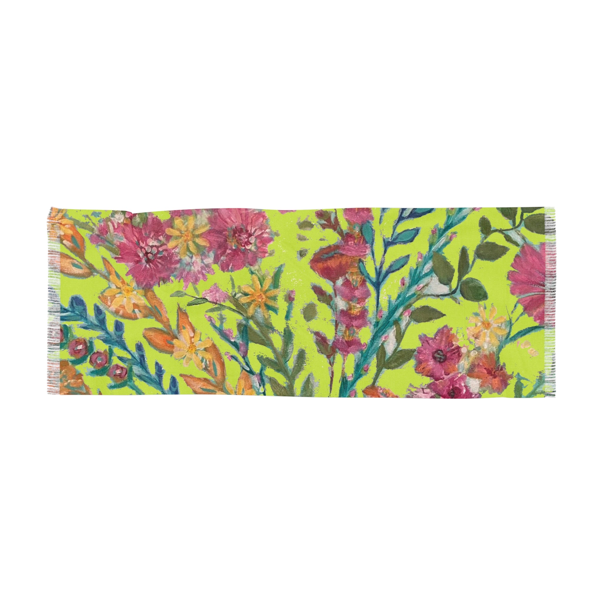 Flower Garden on Lime Scarf | Lightweight Botanical Spring Accessories