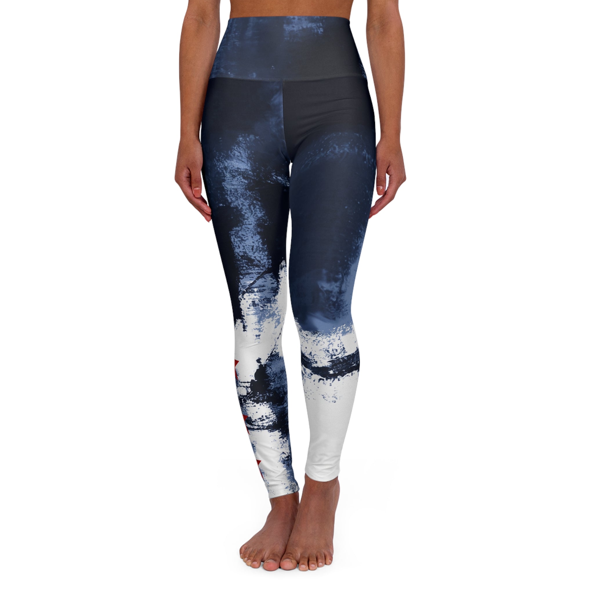 Abstract Woman Navy With Red Stars High-Waist Yoga Leggings