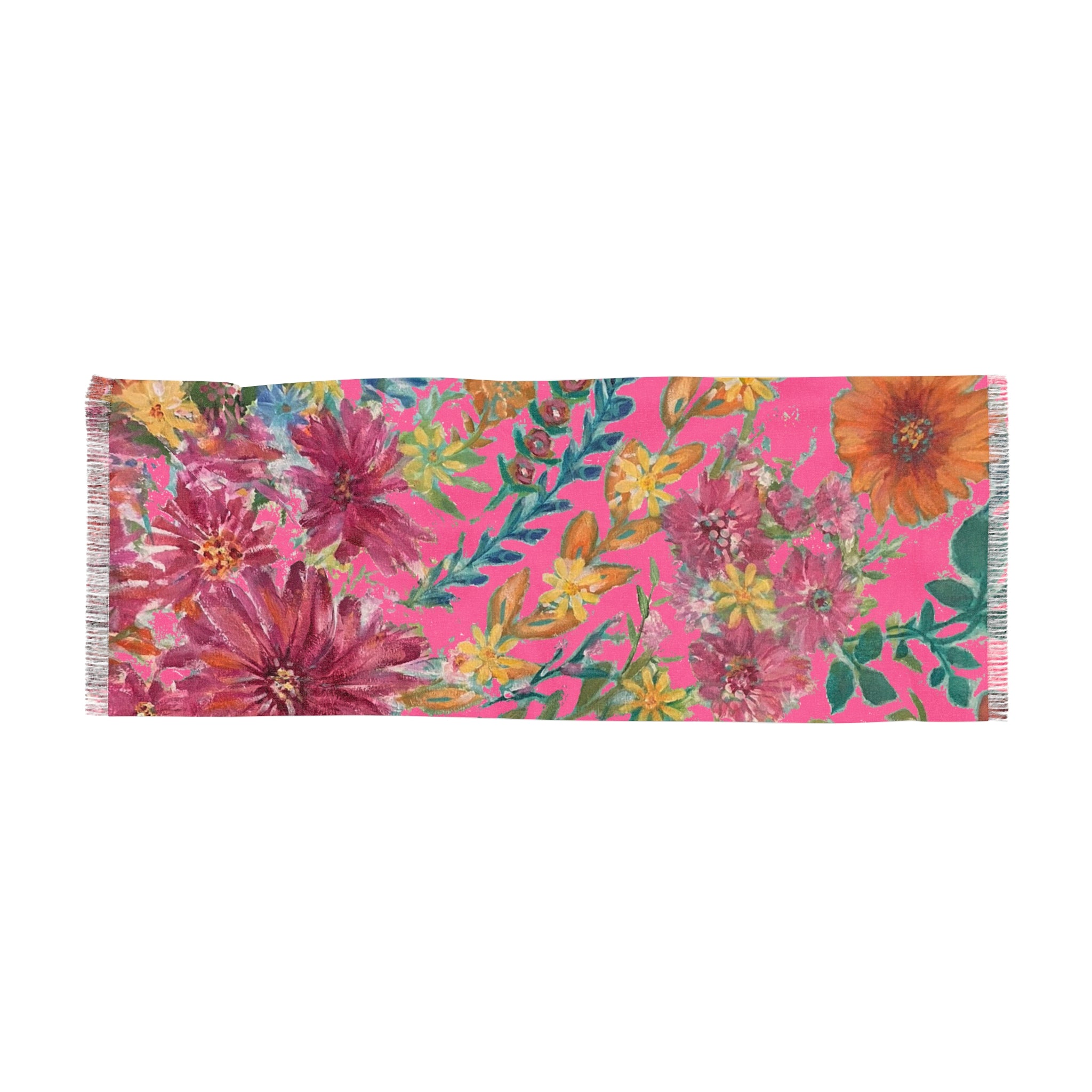 Pink Floral Watercolor Scarf | Bright Botanical Flower Pattern