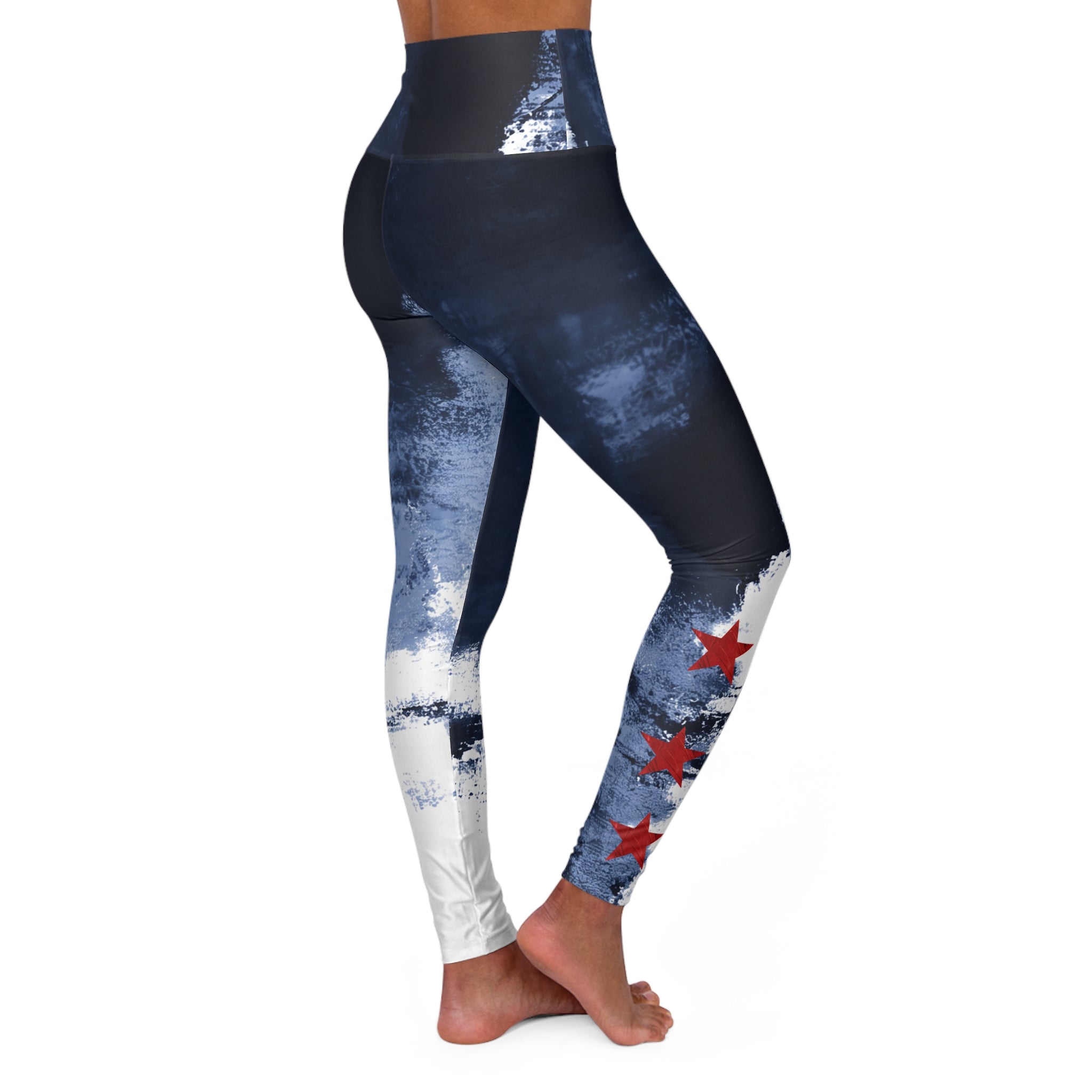 Abstract Woman Navy With Red Stars High-Waist Yoga Leggings