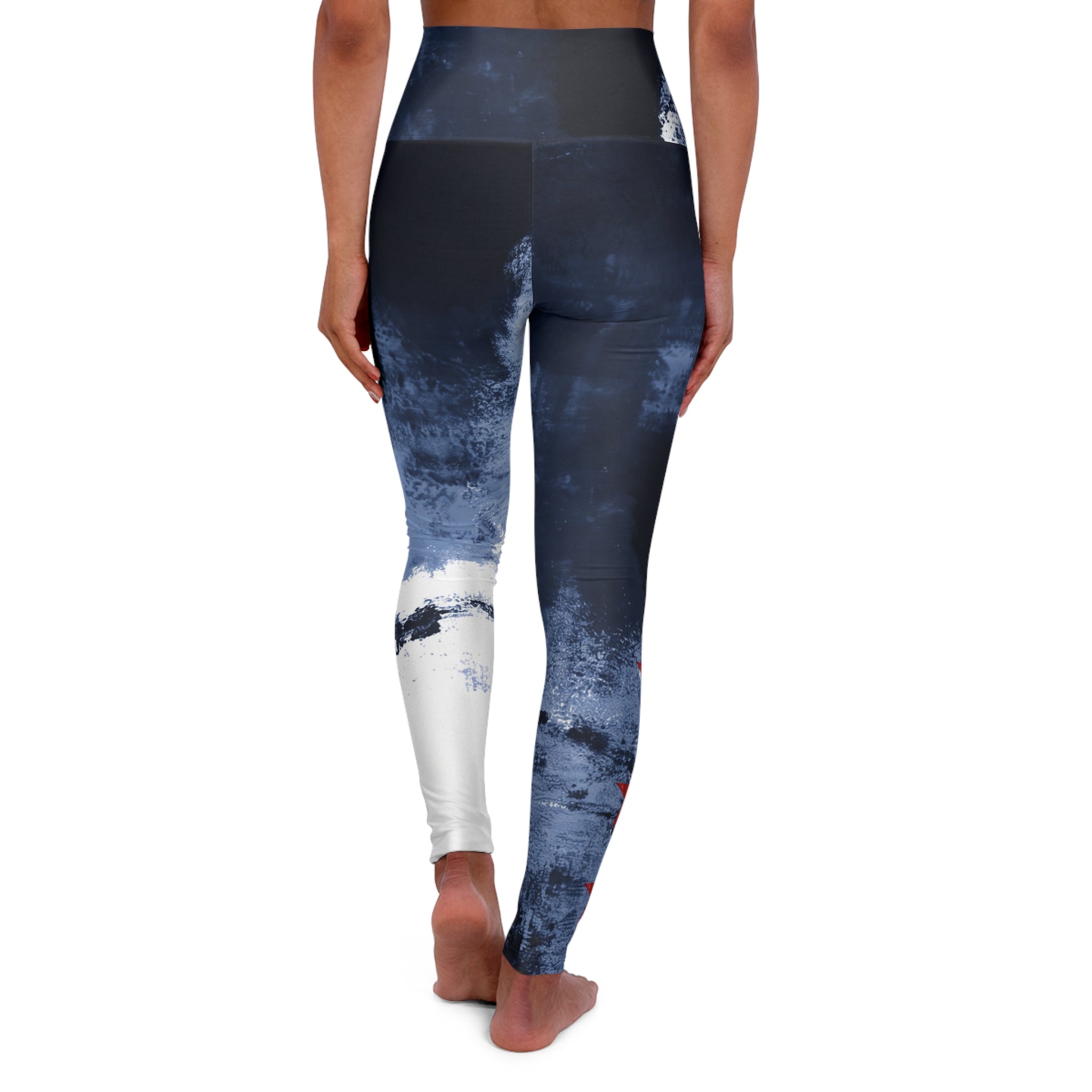 Abstract Woman Navy With Red Stars High-Waist Yoga Leggings