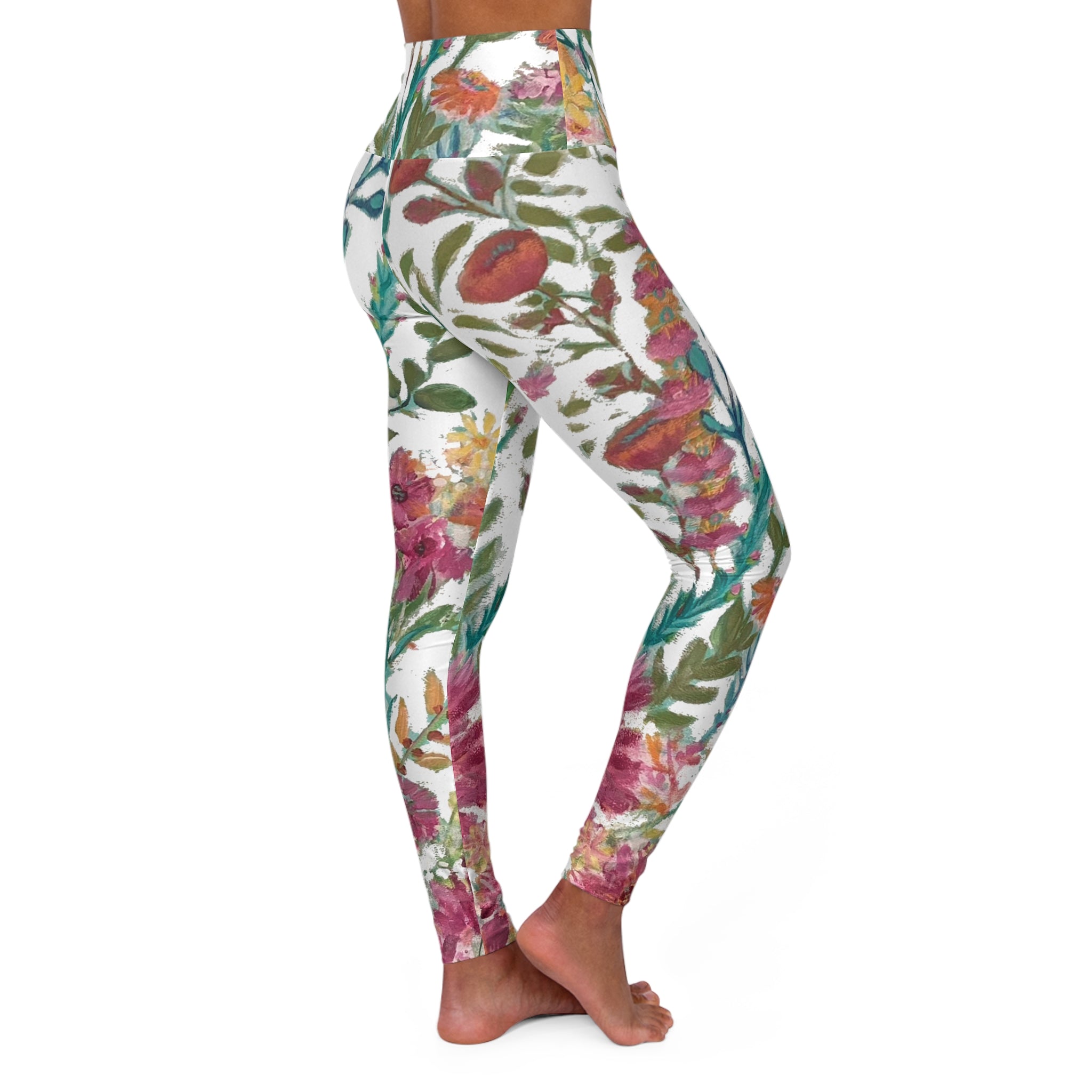 Flower Garden on White High-Waist  Leggings