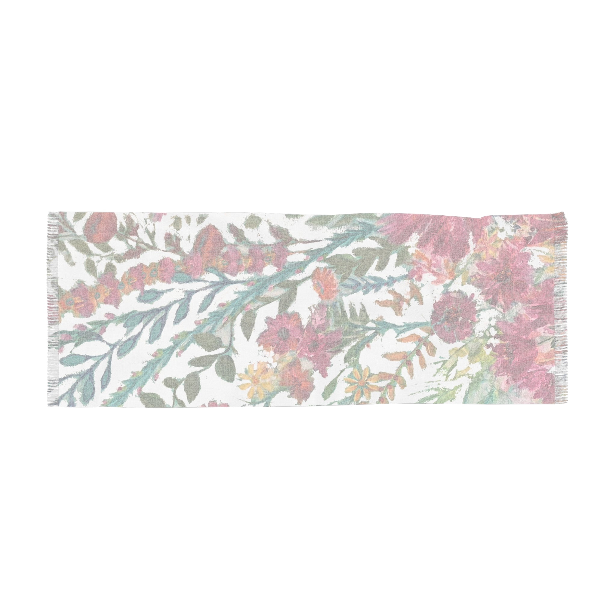 Flower Garden  on White Light Scarf | Spring Flower Pattern Scarf