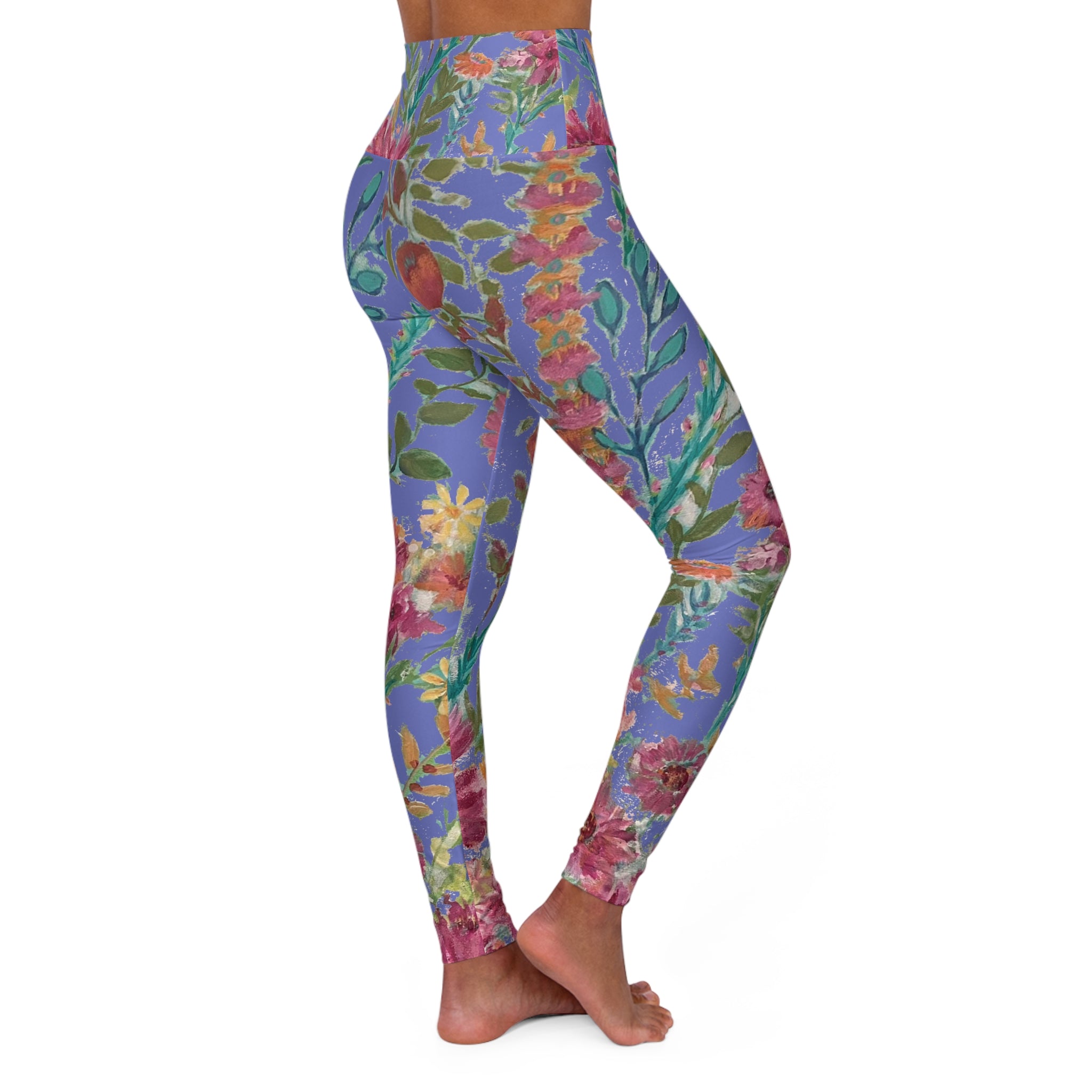 Flower Garden Slate Blue High Waisted Leggings