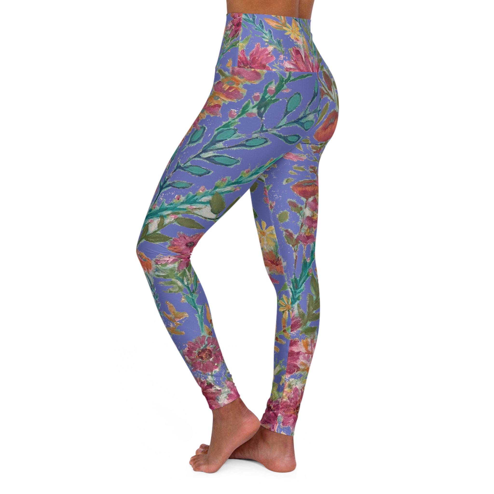 Flower Garden Slate Blue High Waisted Leggings