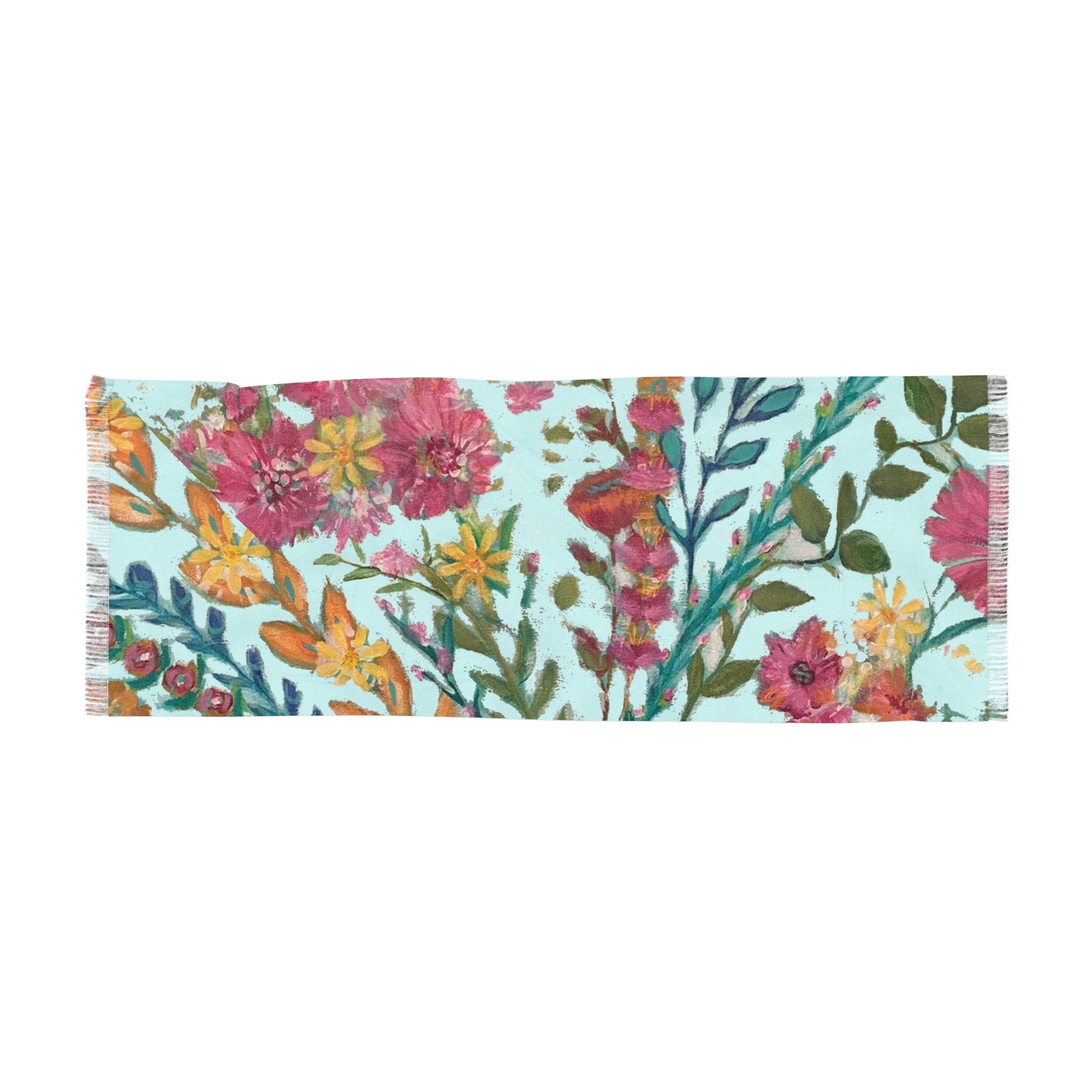 Flower Garden on Light Cyan Bouquet Scarf | Floral Spring Lightweight Scarf
