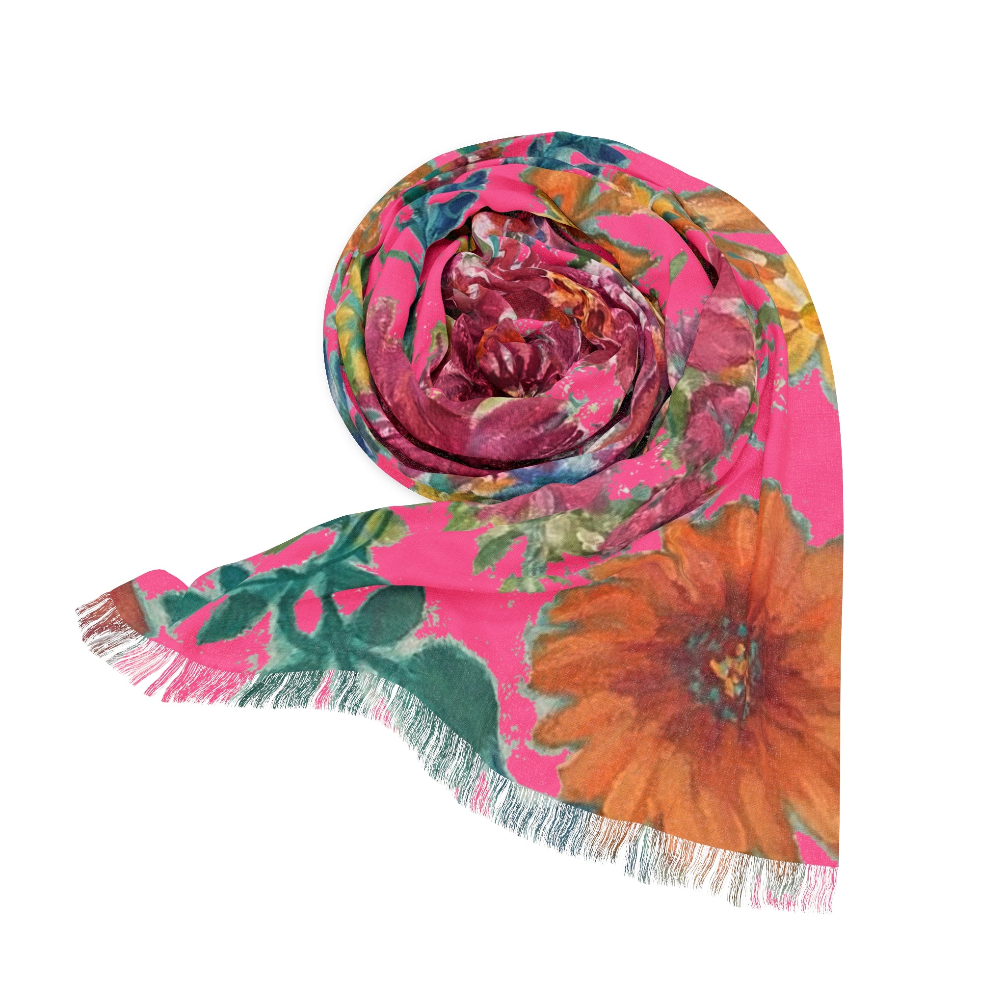 Pink Floral Watercolor Scarf | Bright Botanical Flower Pattern