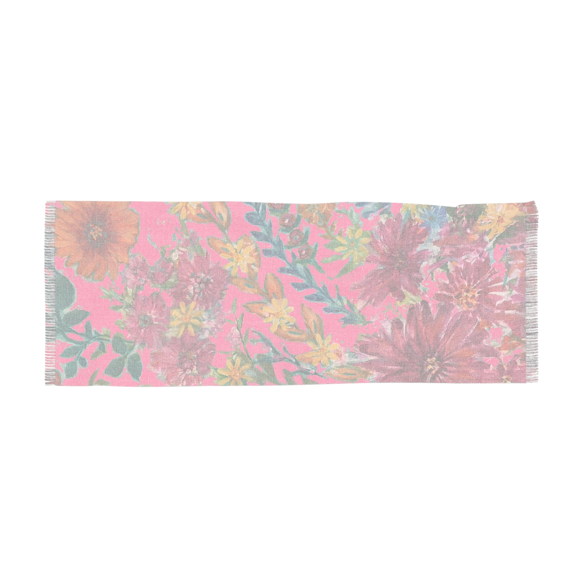 Pink Floral Watercolor Scarf | Bright Botanical Flower Pattern