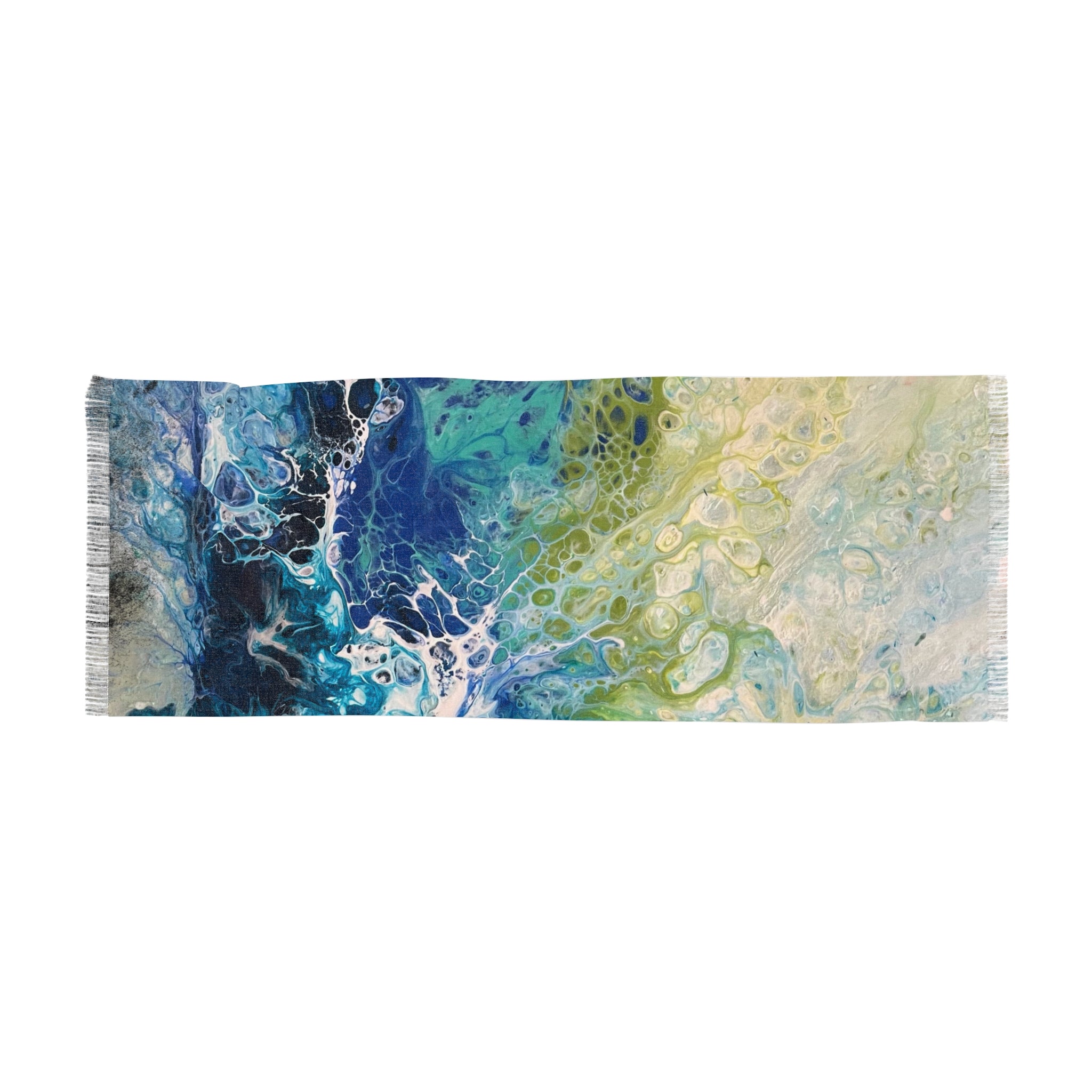 Ocean Abstract Pour Painting Light Scarf | Blue Green Fluid Art Scarf