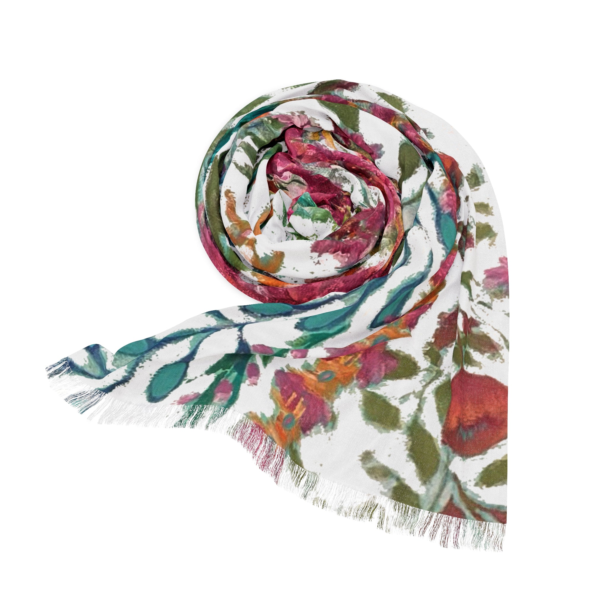 Flower Garden  on White Light Scarf | Spring Flower Pattern Scarf