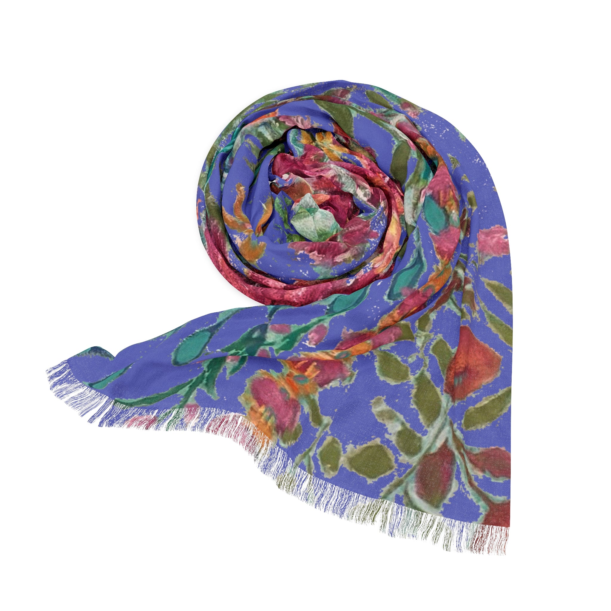 Flower Garden on Purple Bouquet Light Scarf | Spring Floral Fringe Wrap