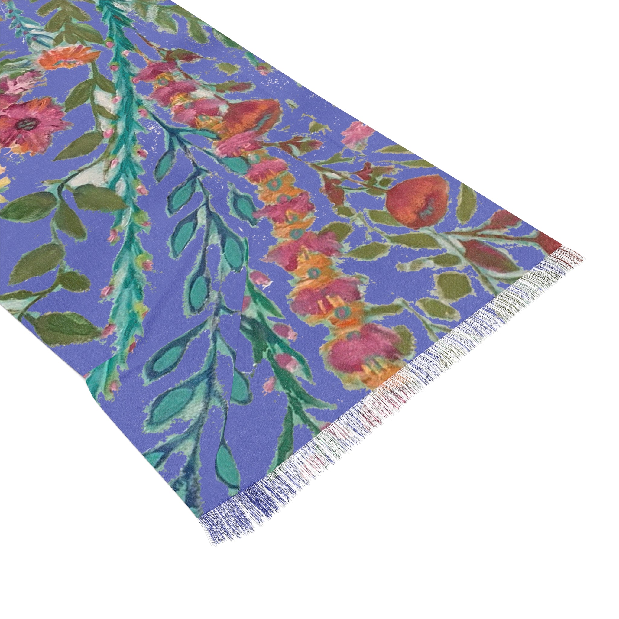 Flower Garden on Purple Bouquet Light Scarf | Spring Floral Fringe Wrap