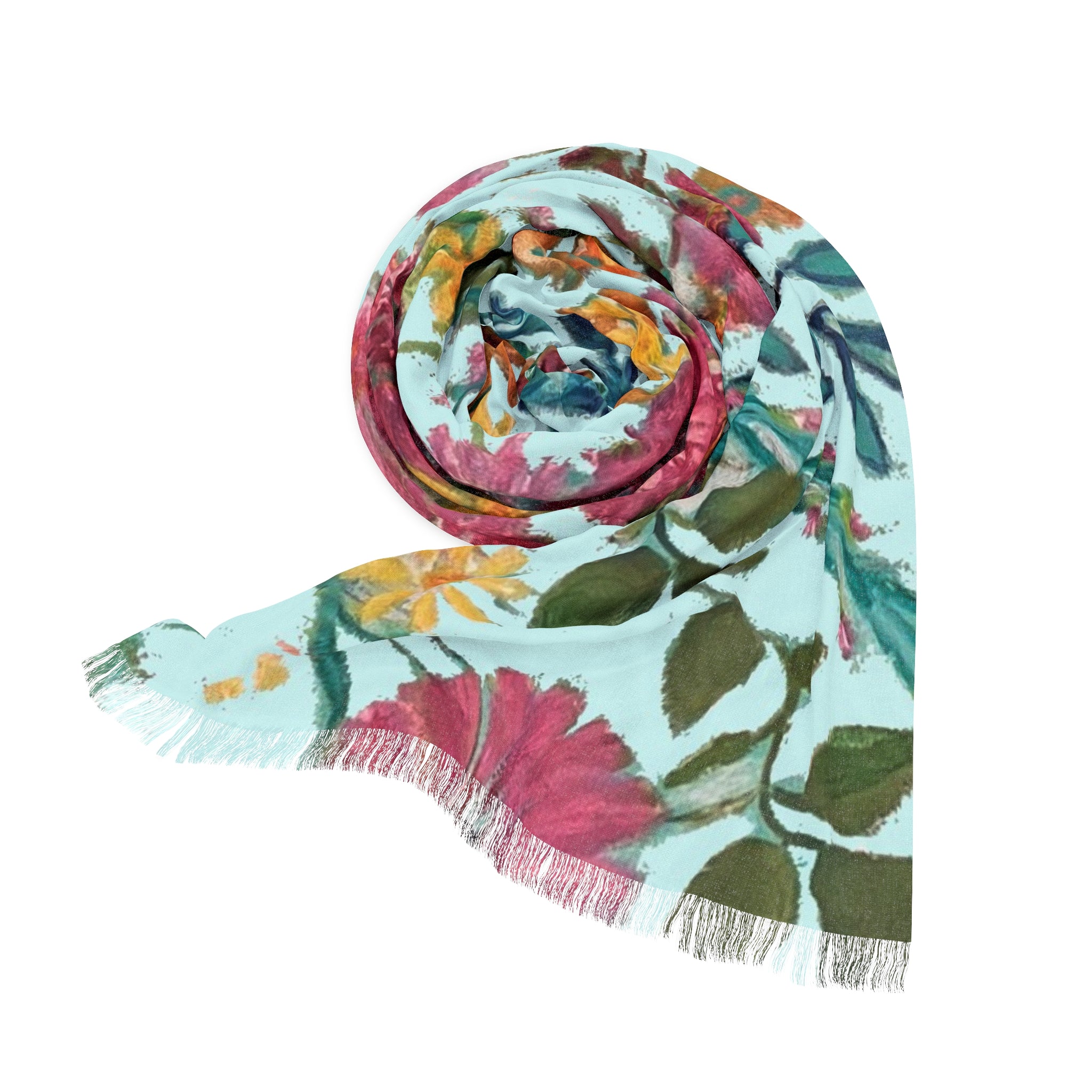 Flower Garden on Light Cyan Bouquet Scarf | Floral Spring Lightweight Scarf