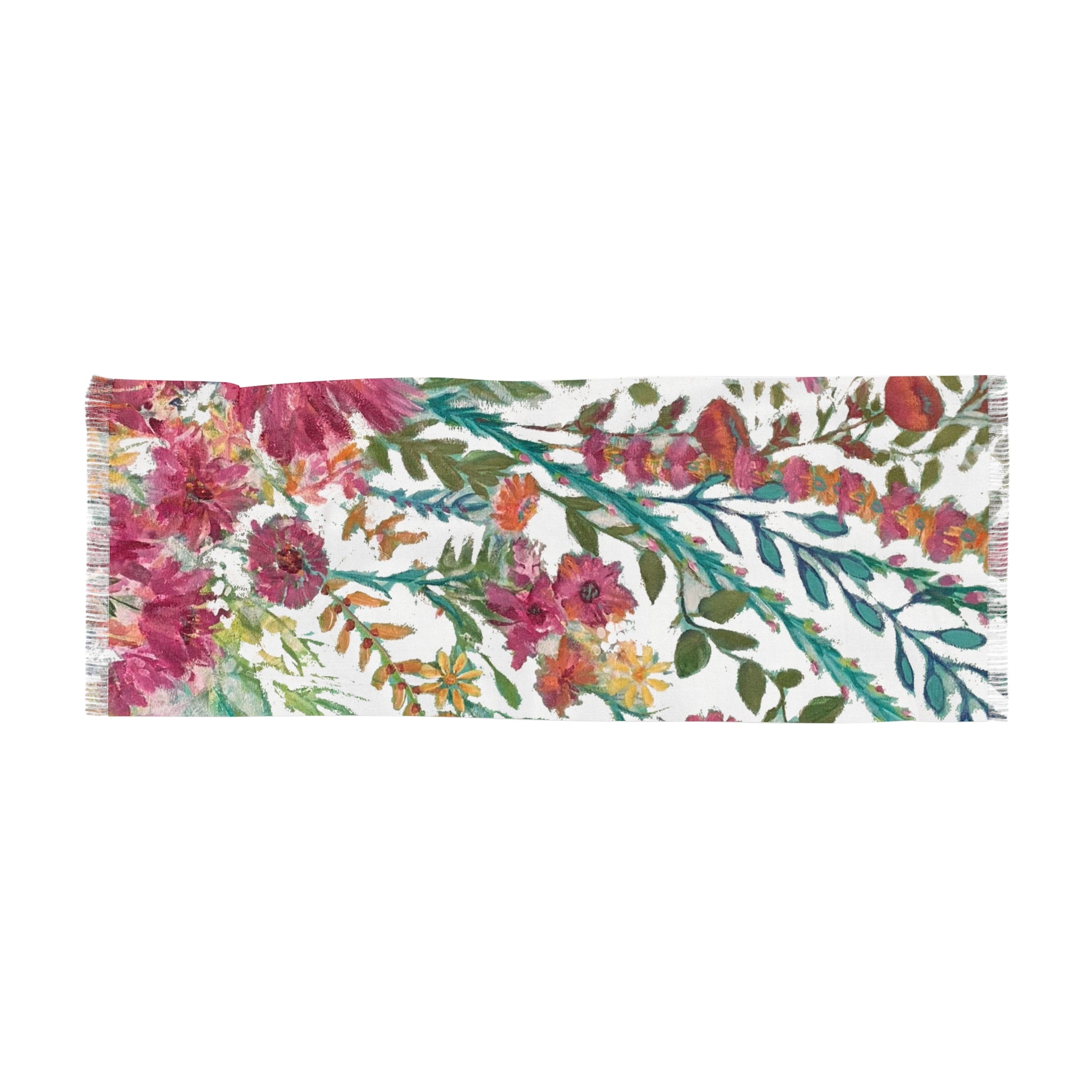 Flower Garden  on White Light Scarf | Spring Flower Pattern Scarf
