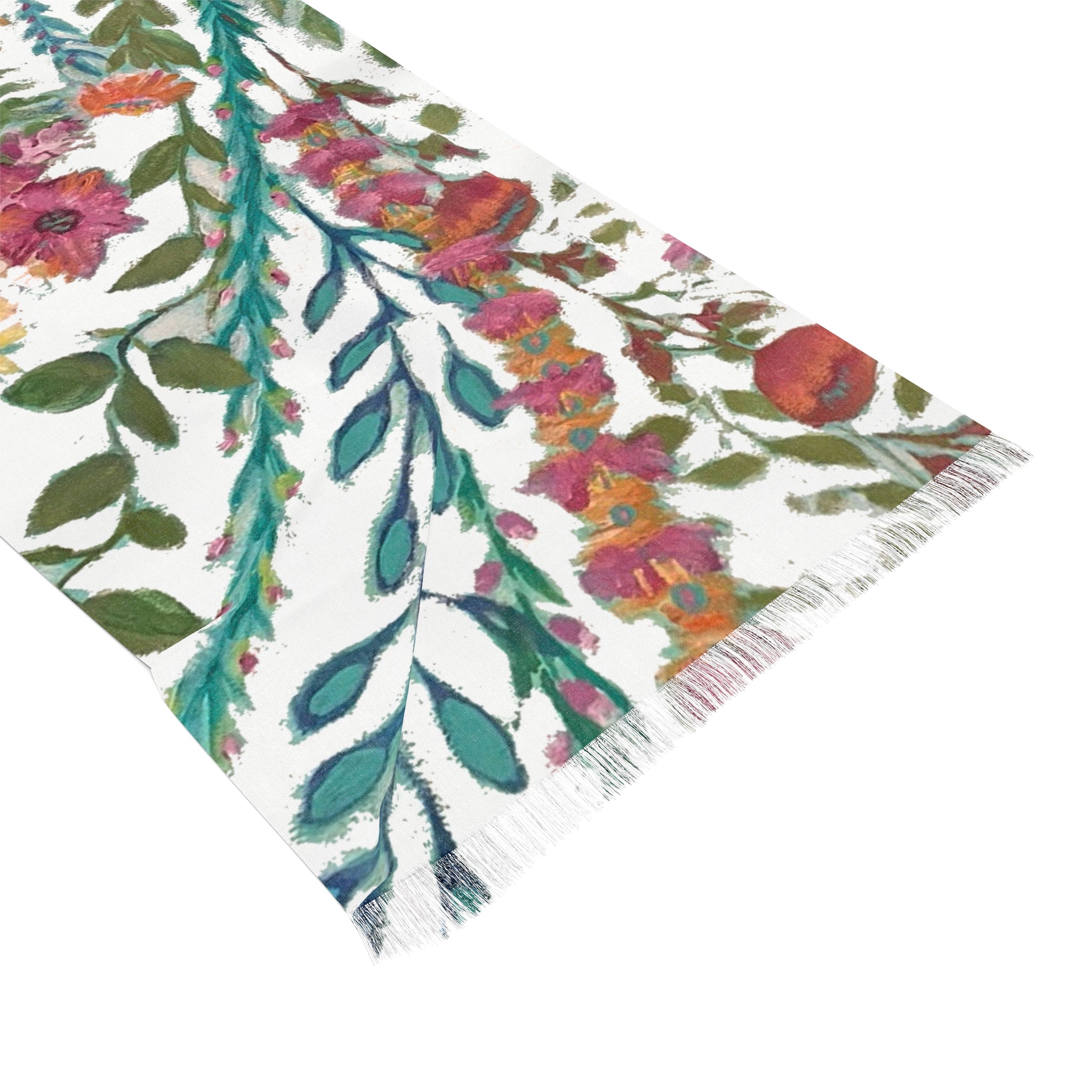 Flower Garden  on White Light Scarf | Spring Flower Pattern Scarf