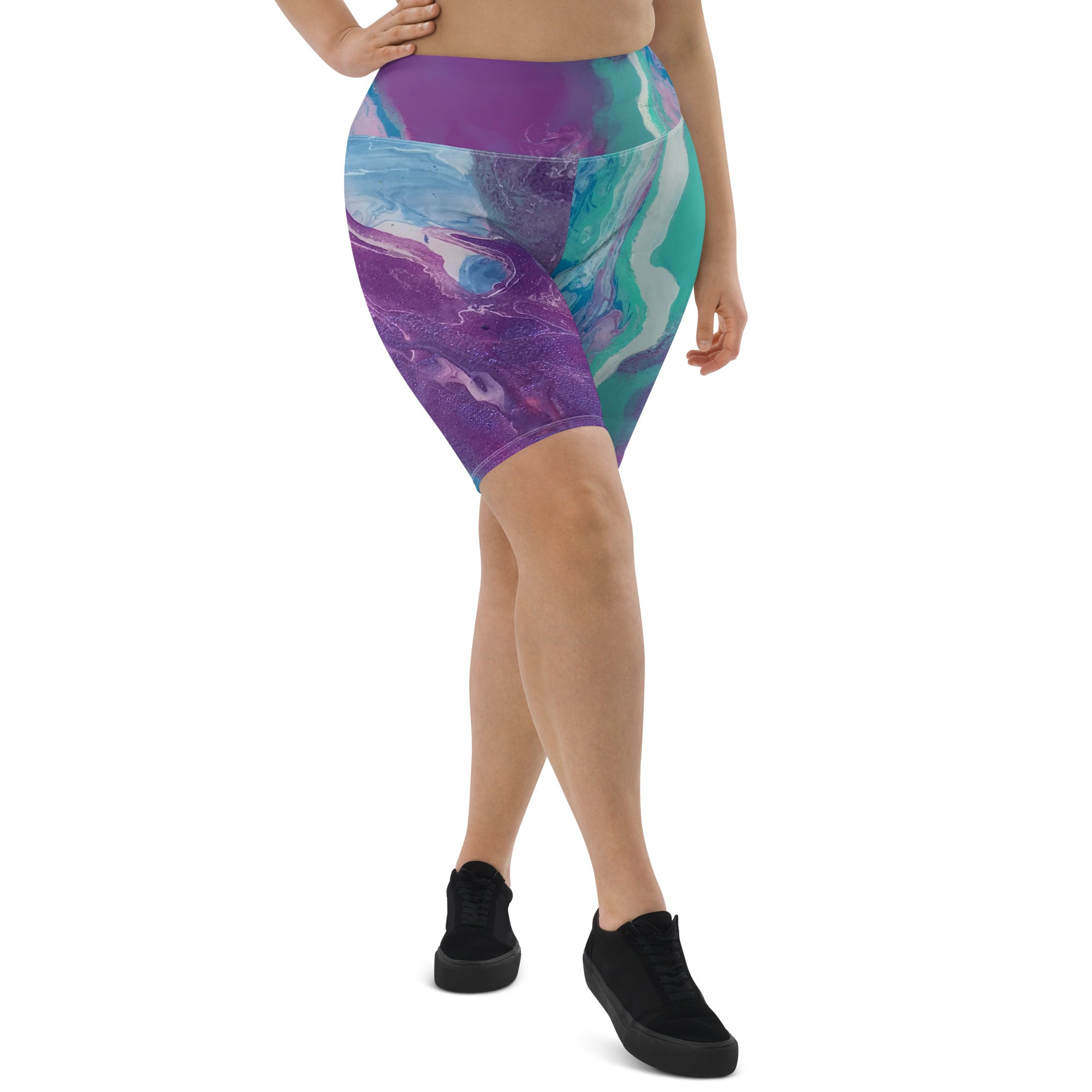 "Fluid Purple & Green" Biker Shorts