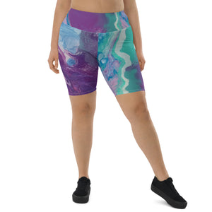 "Fluid Purple & Green" Biker Shorts