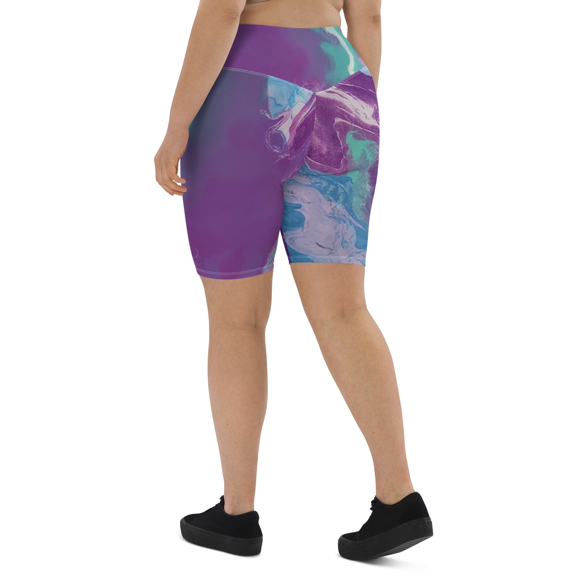 "Fluid Purple & Green" Biker Shorts