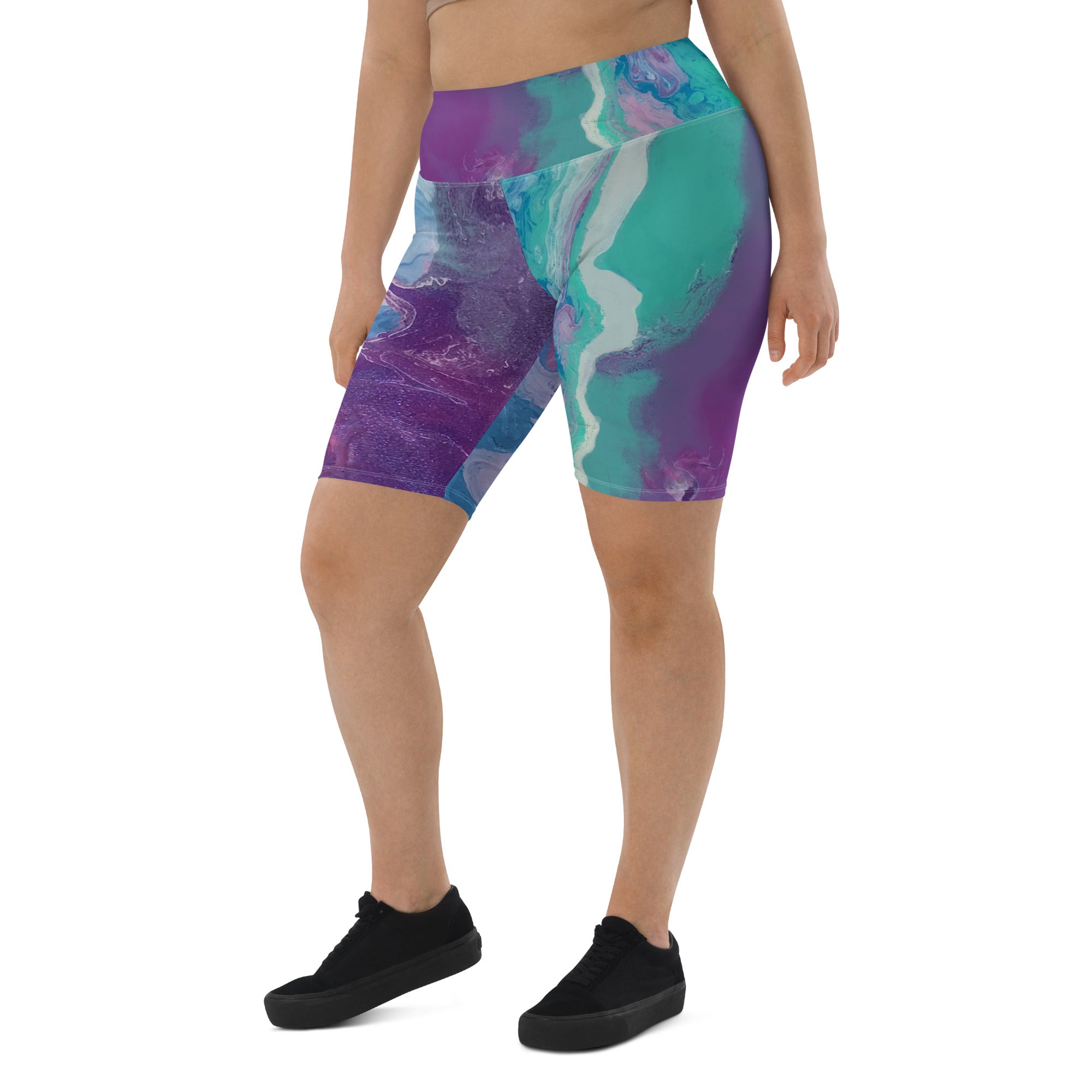 "Fluid Purple & Green" Biker Shorts