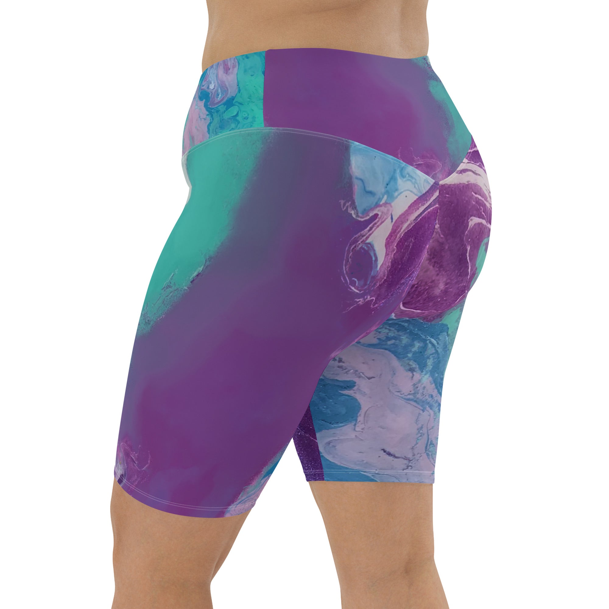 "Fluid Purple & Green" Biker Shorts