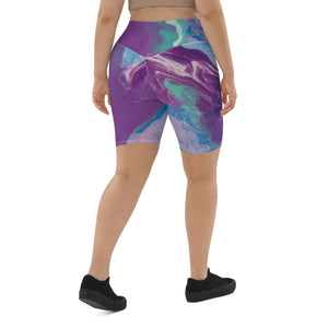 "Fluid Purple & Green" Biker Shorts