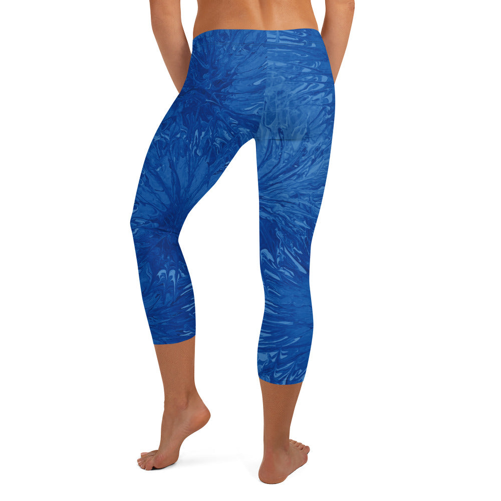 Bravery - Royal Blue Splatter with White Stars | Women's Fine Art Regular-Waist Capris