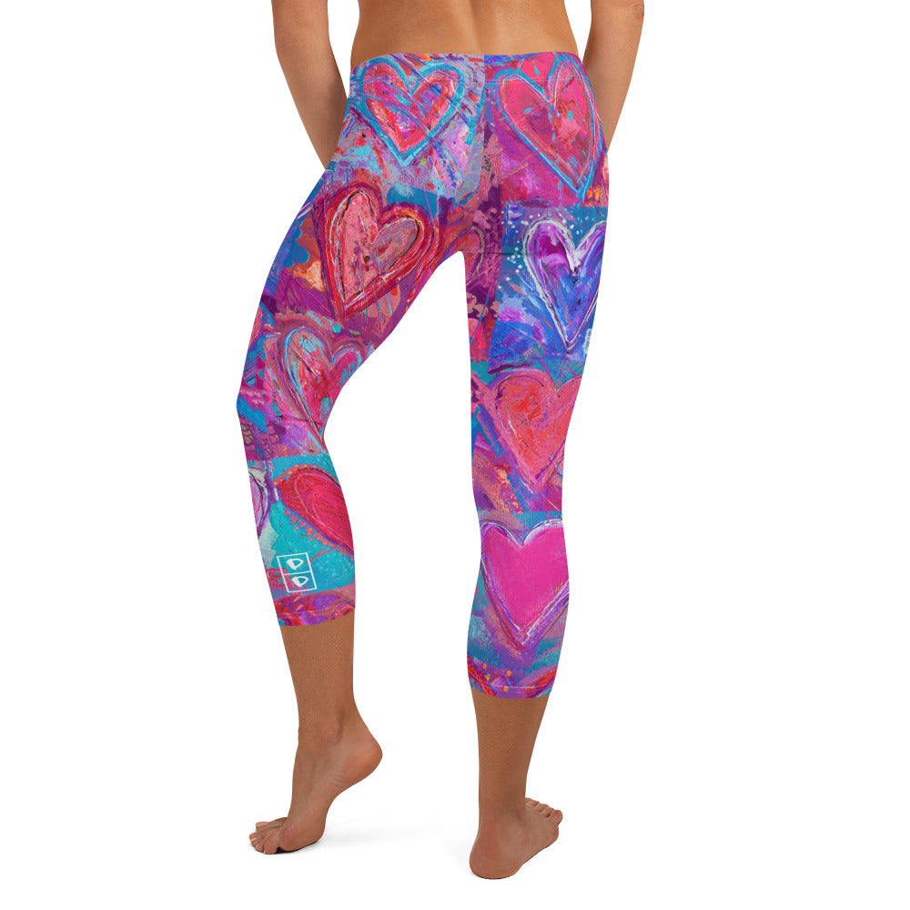Hearts without Borders Red & Blue | Women's Fine Art Regular-Waist Capris