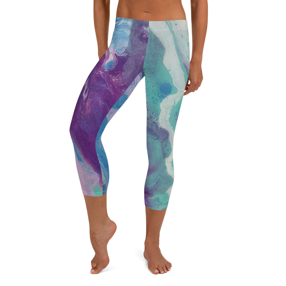 Fluid Purple & Green | Women's Fine Art Regular-Waist Capris