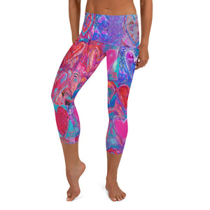 Hearts without Borders Red & Blue | Women's Fine Art Regular-Waist Capris