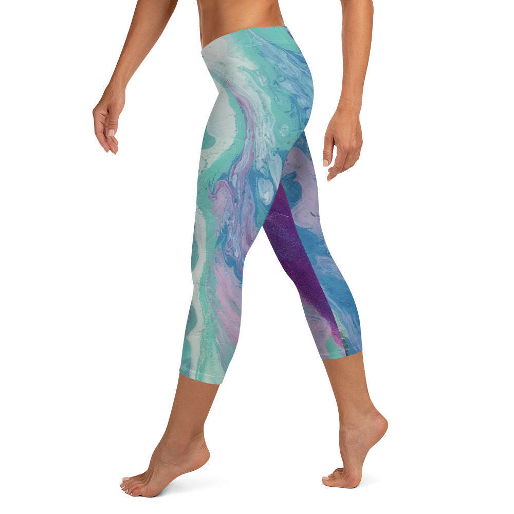 Fluid Purple & Green | Women's Fine Art Regular-Waist Capris