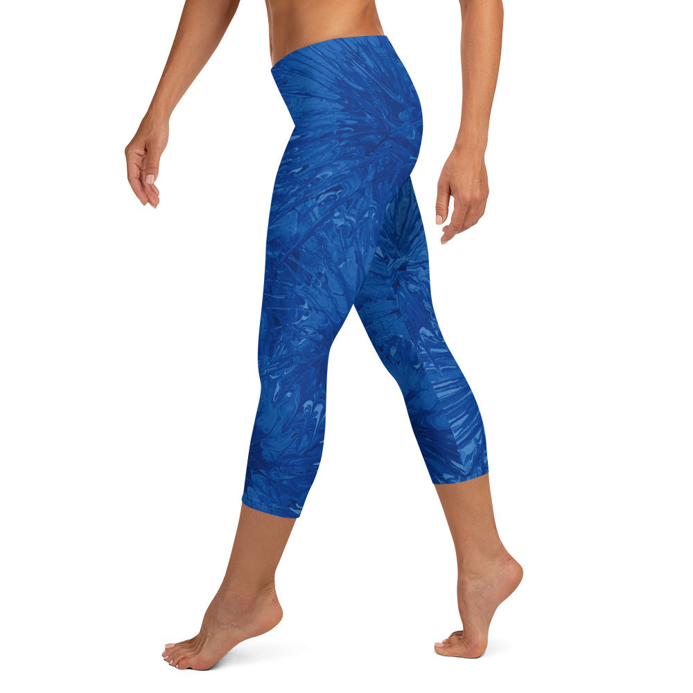 Bravery - Royal Blue Splatter with White Stars | Women's Fine Art Regular-Waist Capris