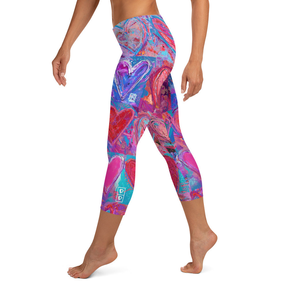 Hearts without Borders Red & Blue | Women's Fine Art Regular-Waist Capris