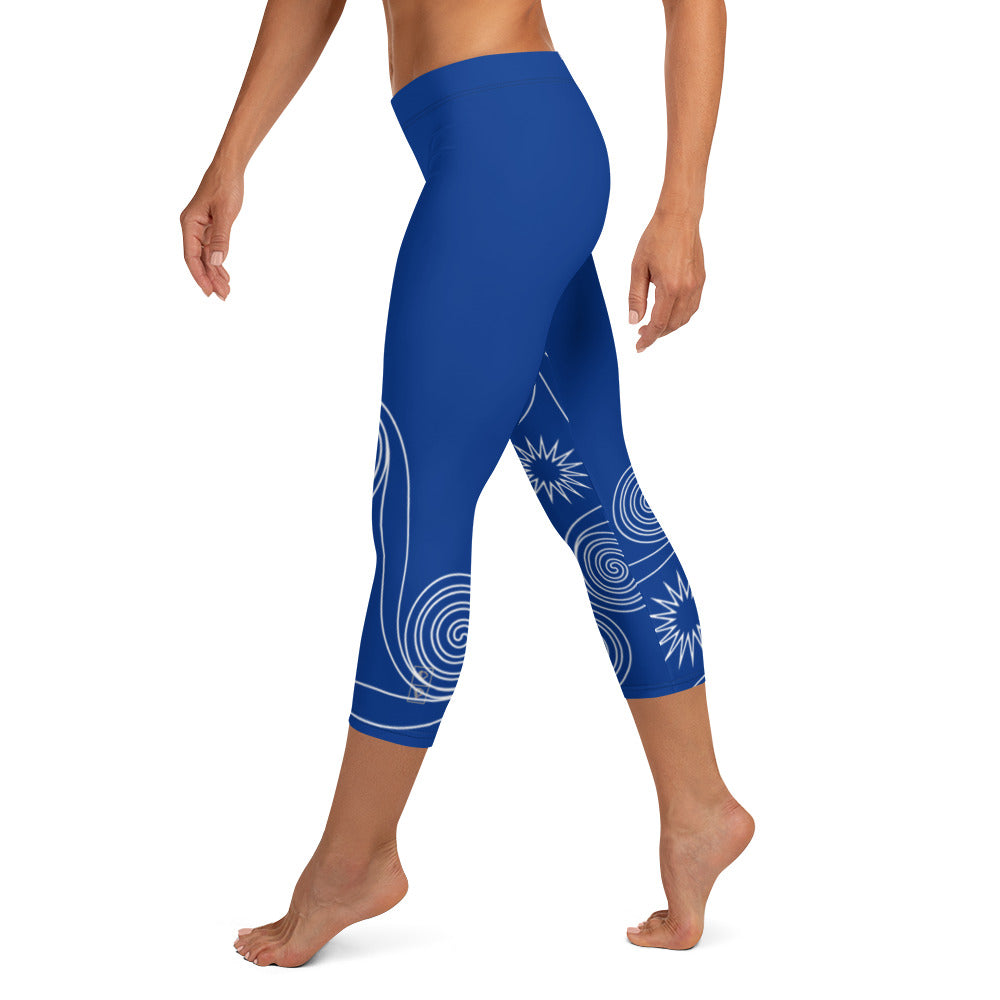 New College Blue with White Four Winds | Women's Fine Art Regular-Waist Capris