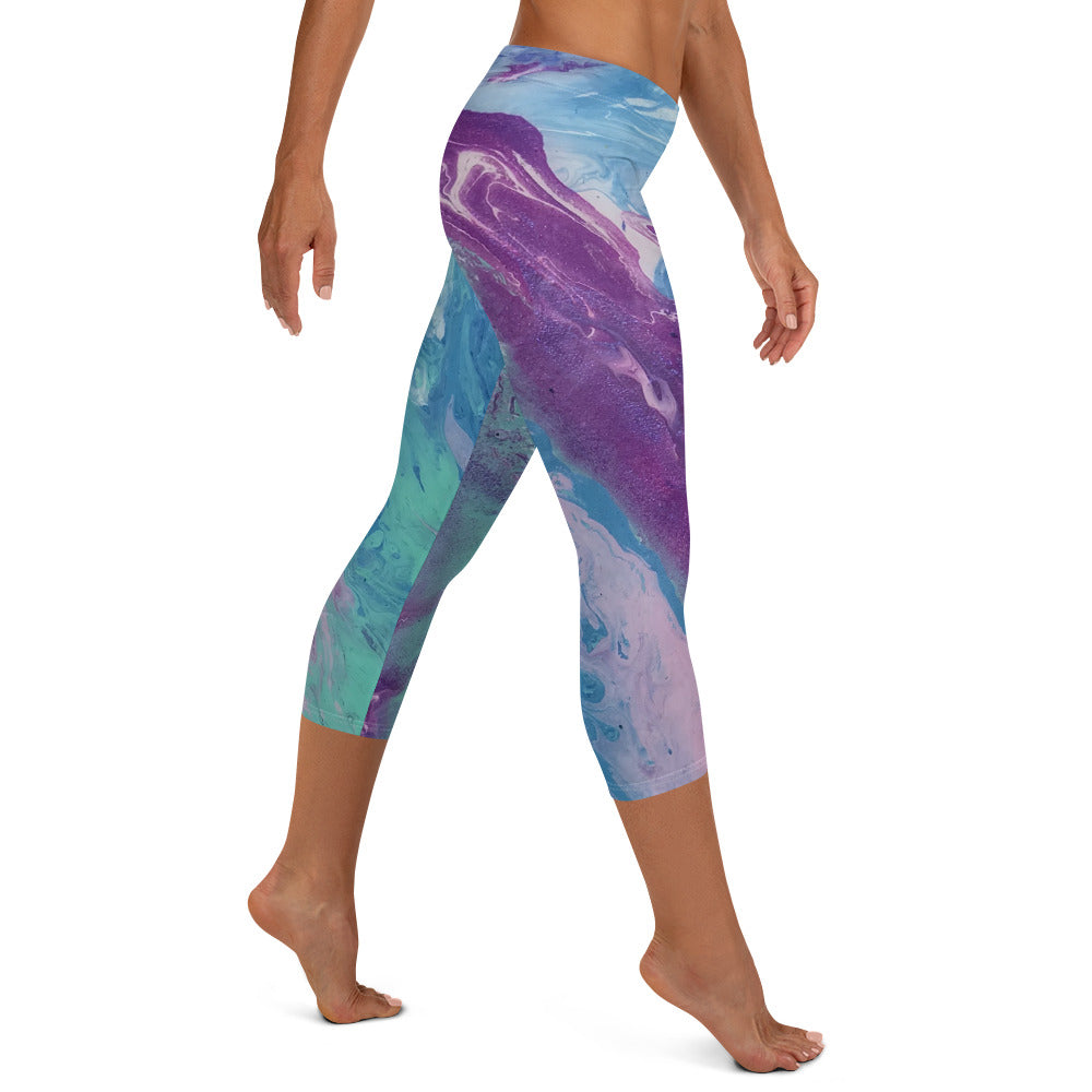 Fluid Purple & Green | Women's Fine Art Regular-Waist Capris
