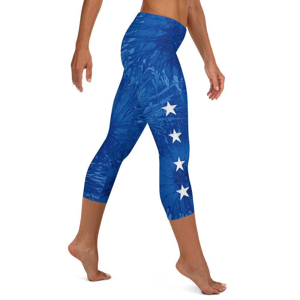Bravery - Royal Blue Splatter with White Stars | Women's Fine Art Regular-Waist Capris