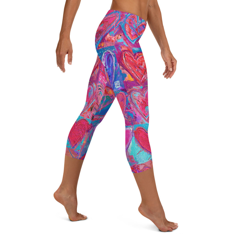 Hearts without Borders Red & Blue | Women's Fine Art Regular-Waist Capris