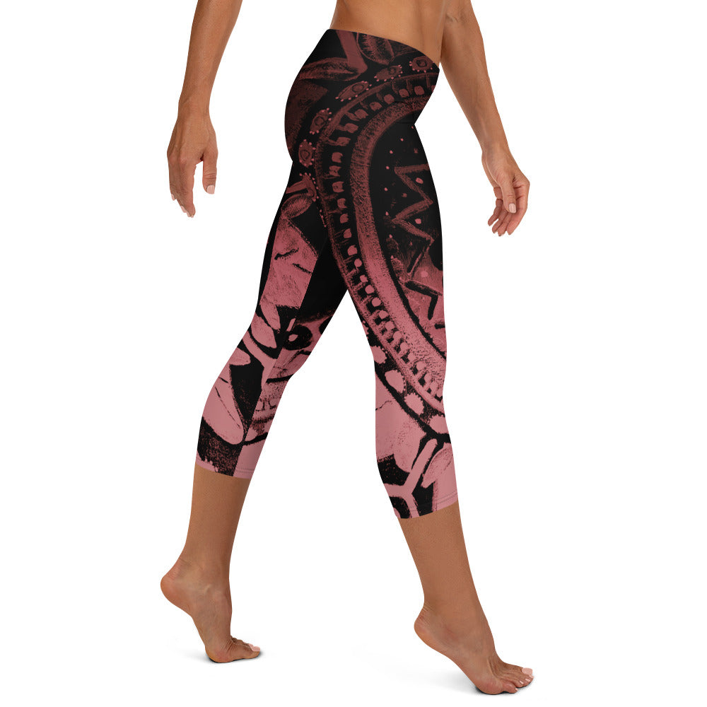 Mandala Pink | Women's Fine Art Regular-Waist Capris