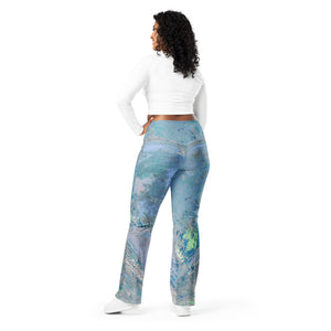 "Coral Heart Blue" Flare Leggings