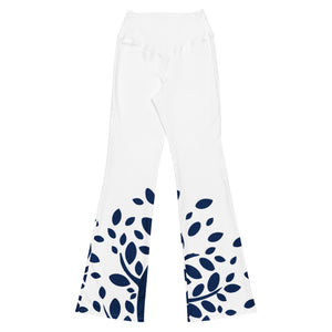 "Blue Leaves on White" Flare Leggings