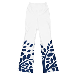 "Blue Leaves on White" Flare Leggings