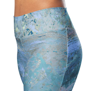 "Coral Heart Blue" Flare Leggings