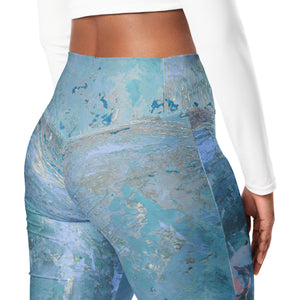 "Coral Heart Blue" Flare Leggings