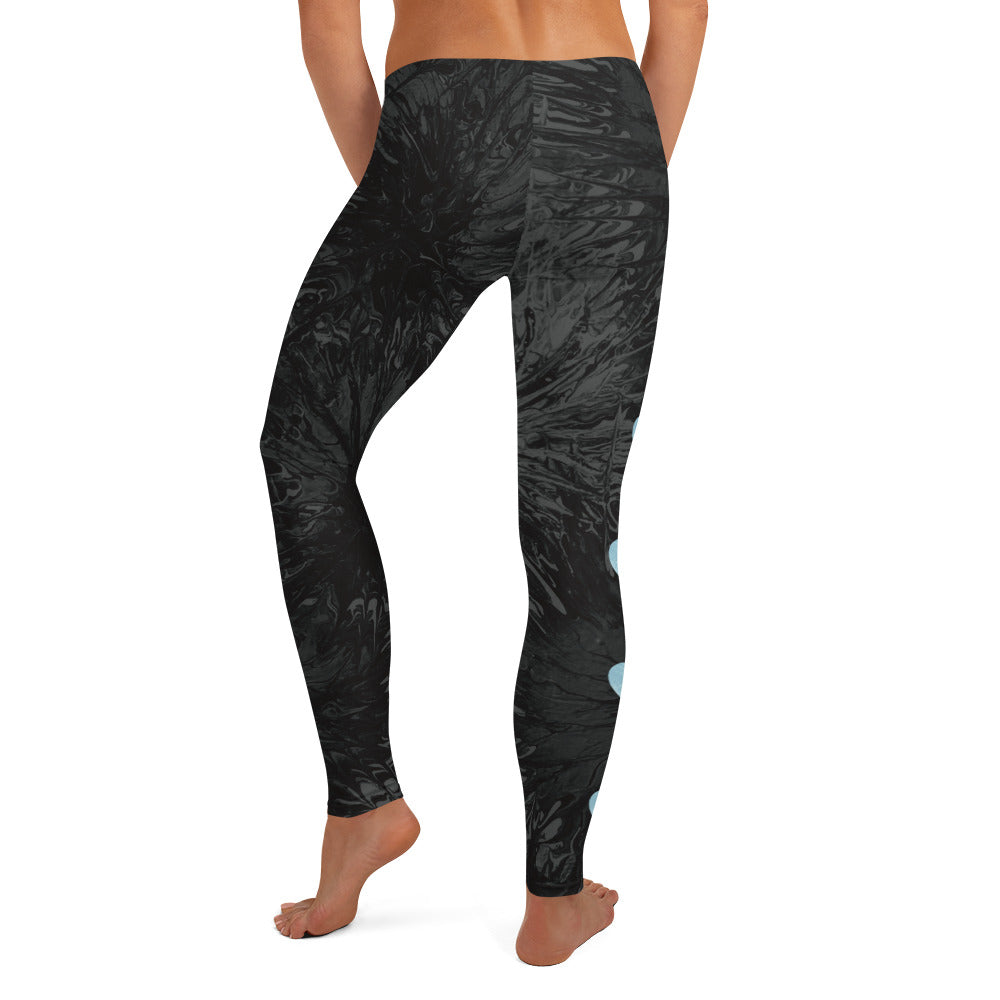 Black Splatter with Light Blue Hearts BBBS | Women's Fine Art Regular-Waist Leggings