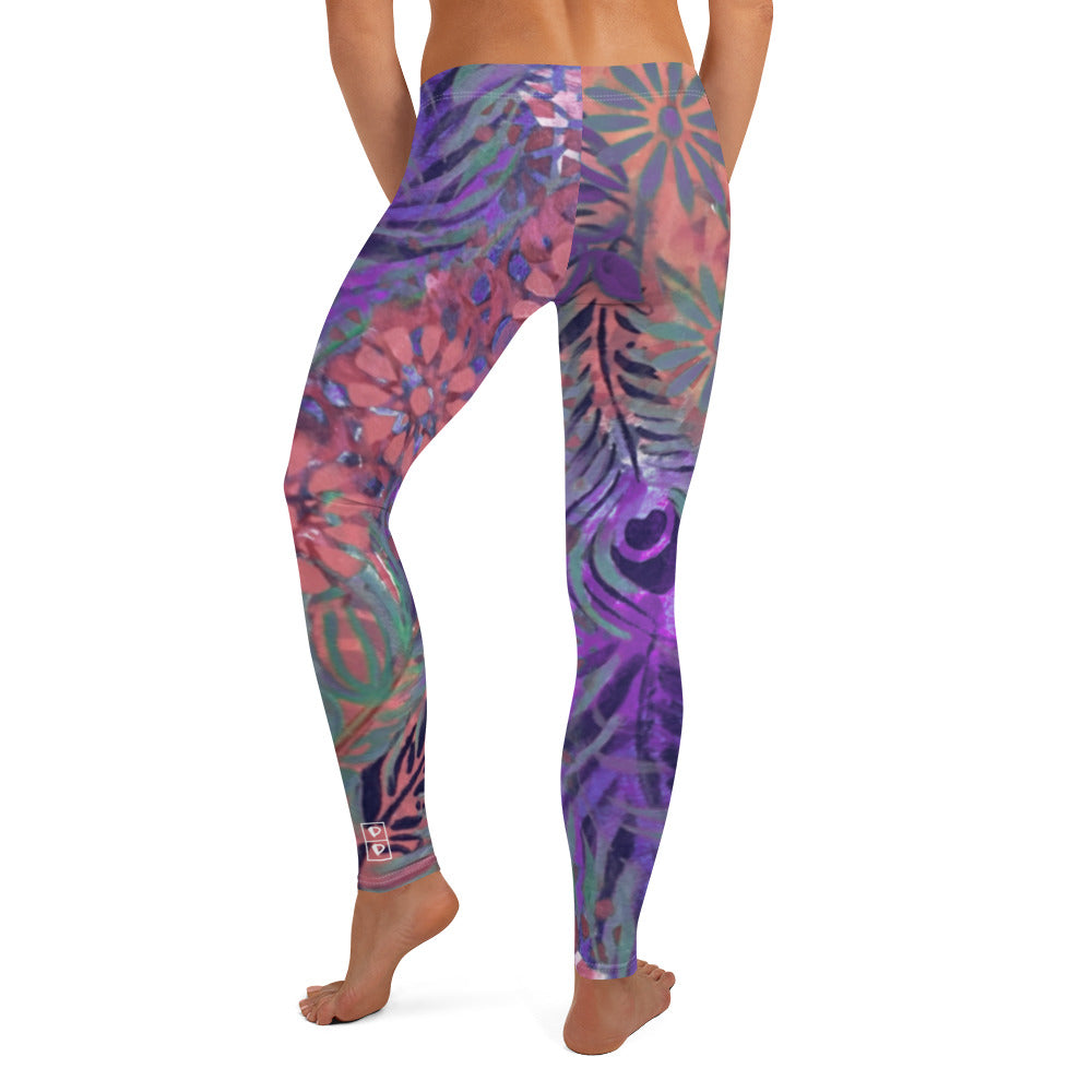 Flowers & Feathers Purple | Women's Fine Art Regular-Waist Leggings