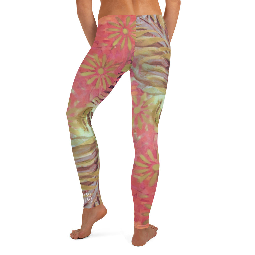 Flowers & Feathers Pink | Women's Fine Art Regular-Waist Leggings